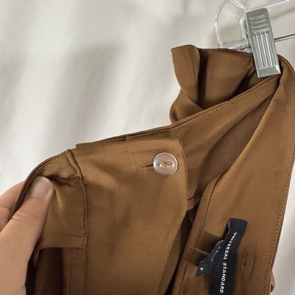 Universal Standard Pants Women's Medium Petite Satin Brown Wide Leg Tie Waist - Picture 7 of 11